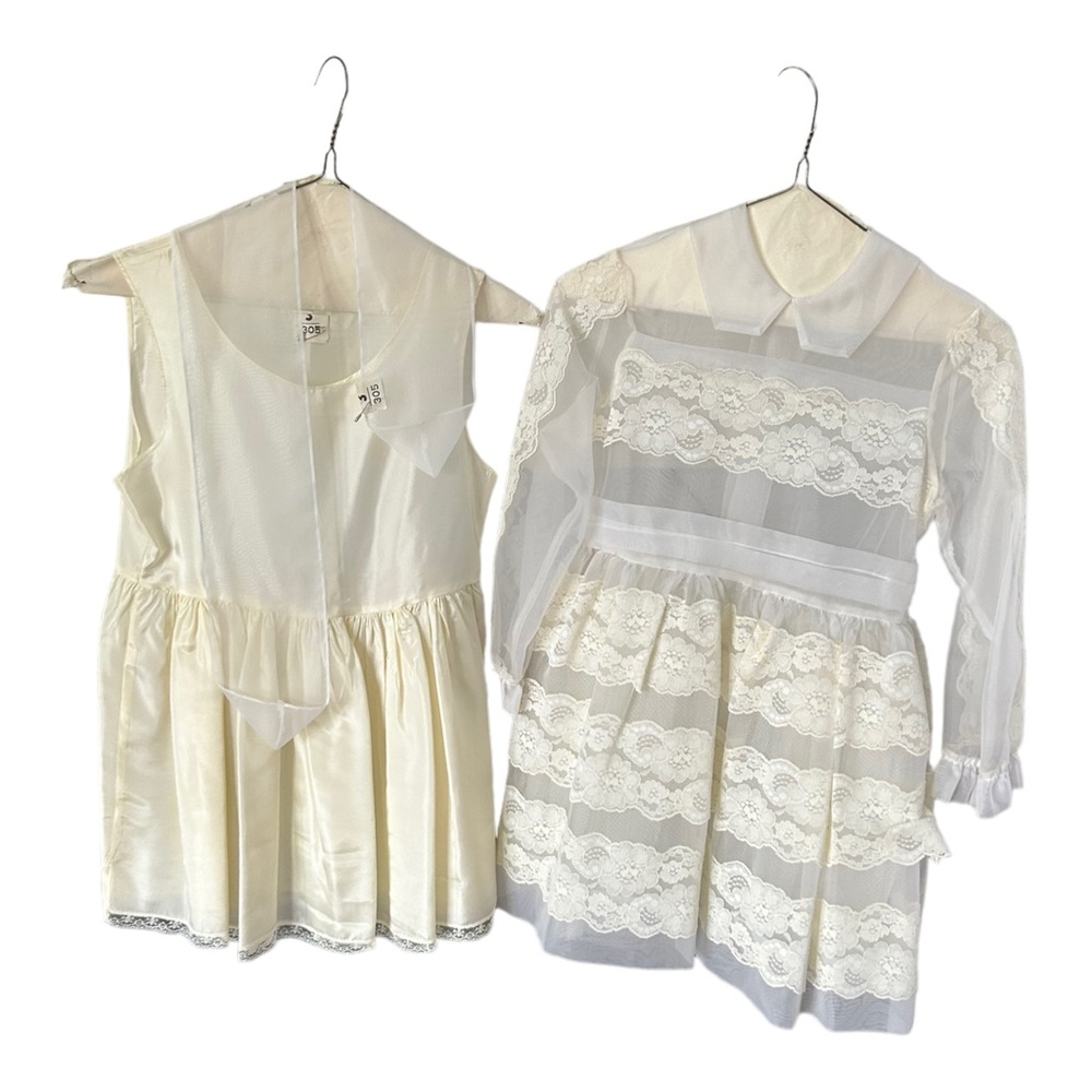 VTG First Holy Communion Dress Cream Lace 3 Piece 80s 90s Dress Slip Scarf READ